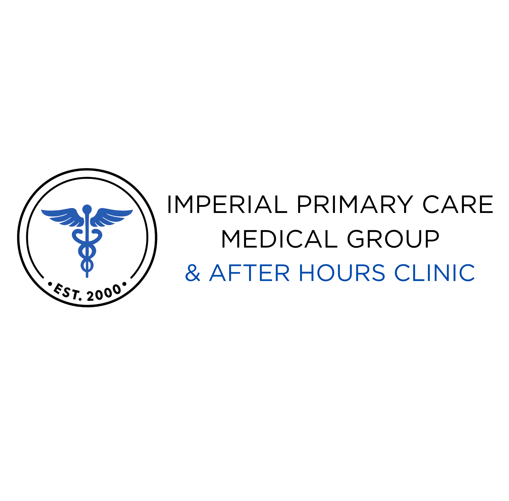 Blue caduceus with After Hours Clinic text